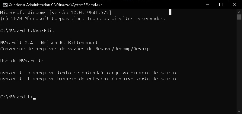 NVazEdit - Sintaxe da conversão do arquivo de vazões binário (Newave/Decomp) para texto e vice-versa